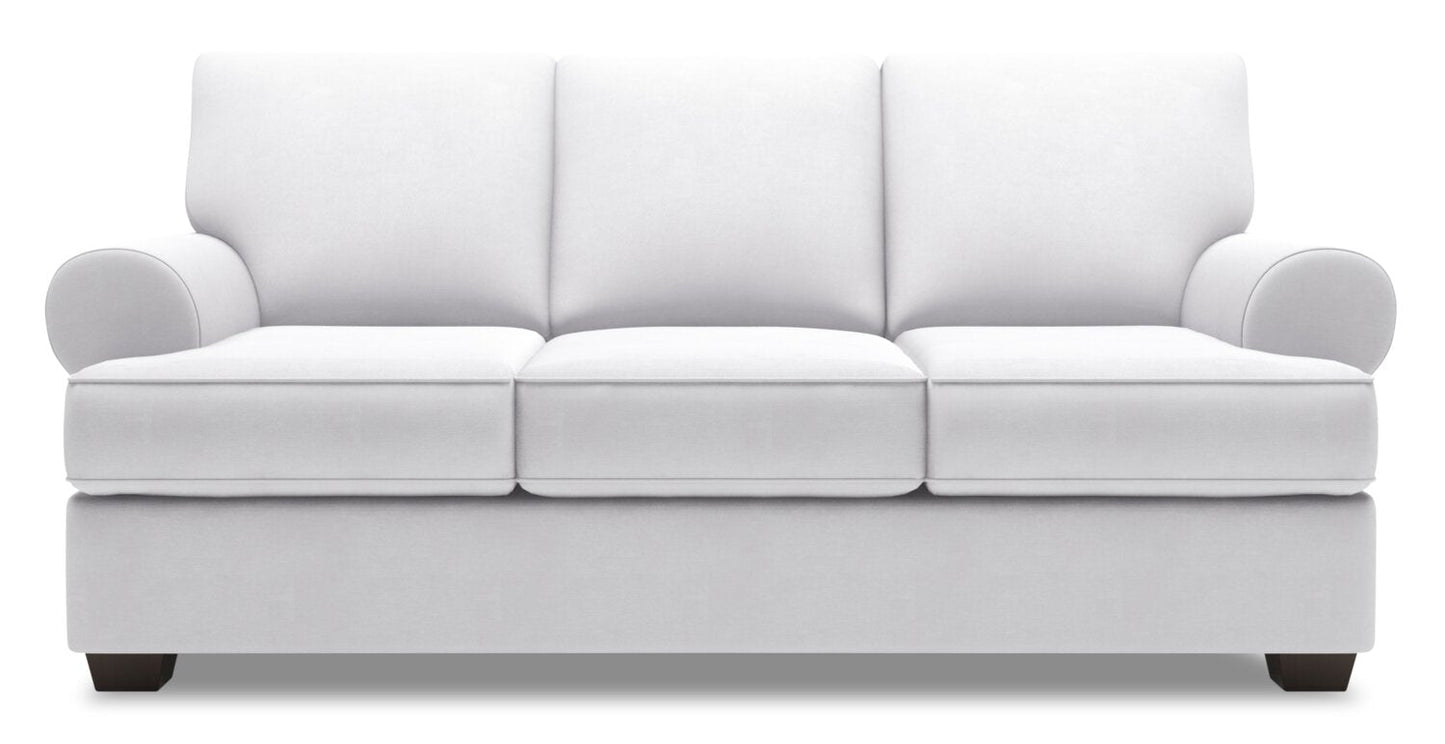 Made in Canada Customizable Sofa Lab Roll 86" Linen-Look Fabric Sofa with Rolled Arms - Pax Ice White | Sofa Roll de Sofa Lab de 86 po fabriqué au Canada en tissu d’apparence lin avec accoudoirs enroulés - blanc Pax Ice | RO103449