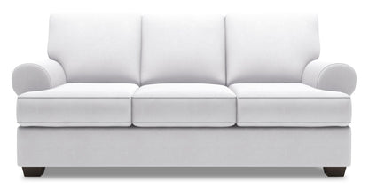 Made in Canada Customizable Sofa Lab Roll 86" Linen-Look Fabric Sofa with Rolled Arms - Pax Ice White | Sofa Roll de Sofa Lab de 86 po fabriqué au Canada en tissu d’apparence lin avec accoudoirs enroulés - blanc Pax Ice | RO103449
