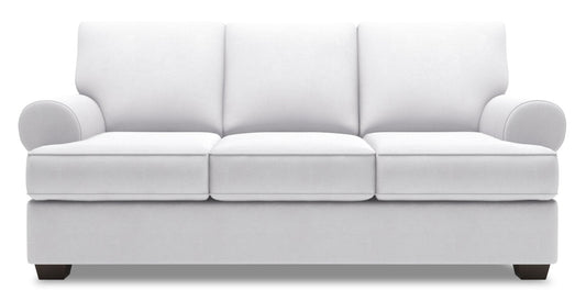 Made in Canada Customizable Sofa Lab Roll 86" Linen-Look Fabric Sofa with Rolled Arms - Pax Ice White | Sofa Roll de Sofa Lab de 86 po fabriqué au Canada en tissu d’apparence lin avec accoudoirs enroulés - blanc Pax Ice | RO103449