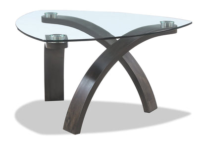 Jorja 34.75" Modern Glass Top Coffee Table - Brown with Bentwoood Legs|Table à café moderne Jorja de 34,75 po avec dessus en verre - brune avec pattes en bois cintré
