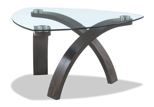 Jorja 34.75" Modern Glass Top Coffee Table - Brown with Bentwoood Legs|Table à café moderne Jorja de 34,75 po avec dessus en verre - brune avec pattes en bois cintré