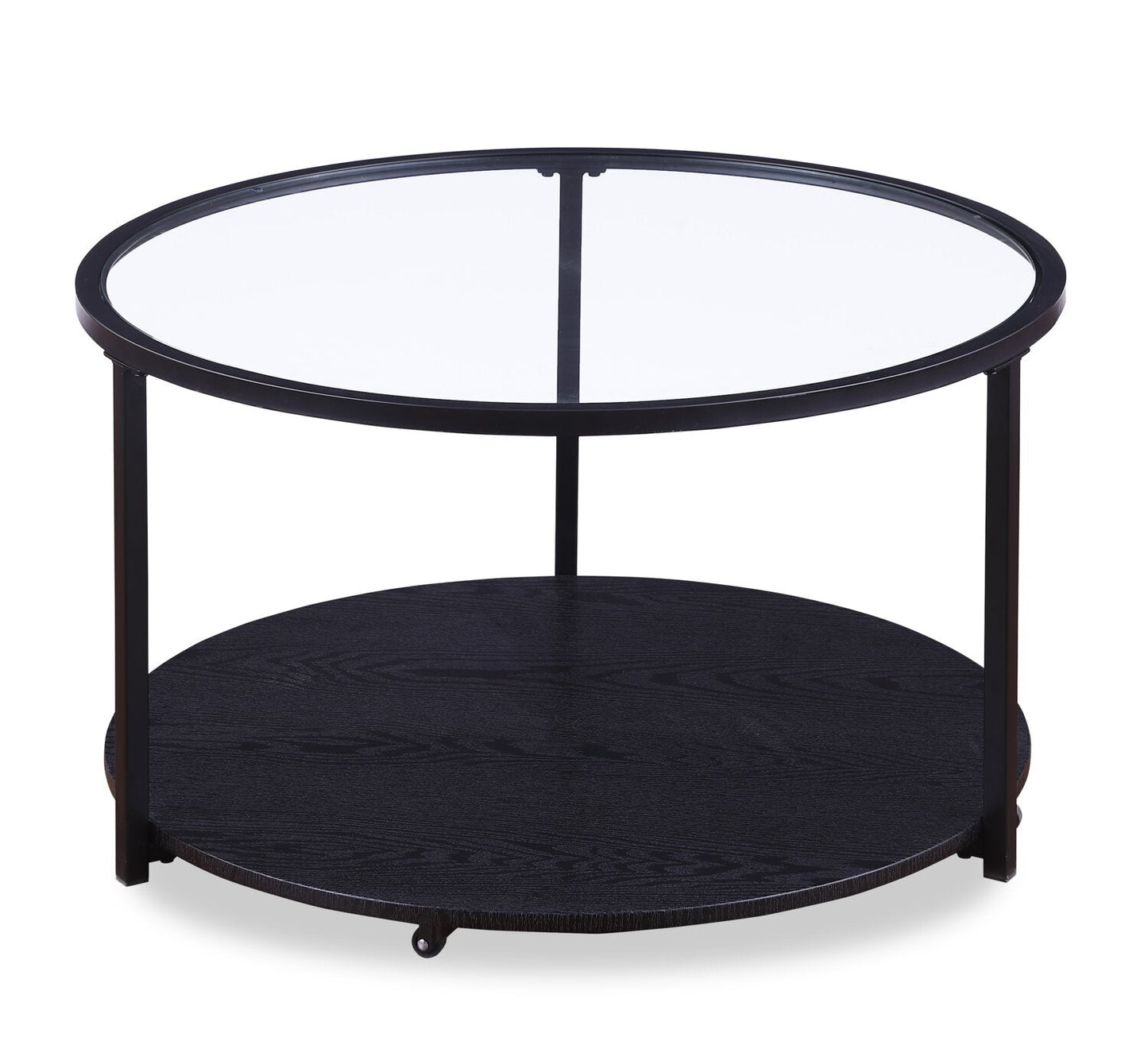 Kendal 31.5" Modern Round Glass Top Coffee Table with Casters - Black | Table à café moderne Kendal ronde de 31,5 po avec dessus en verre - noire