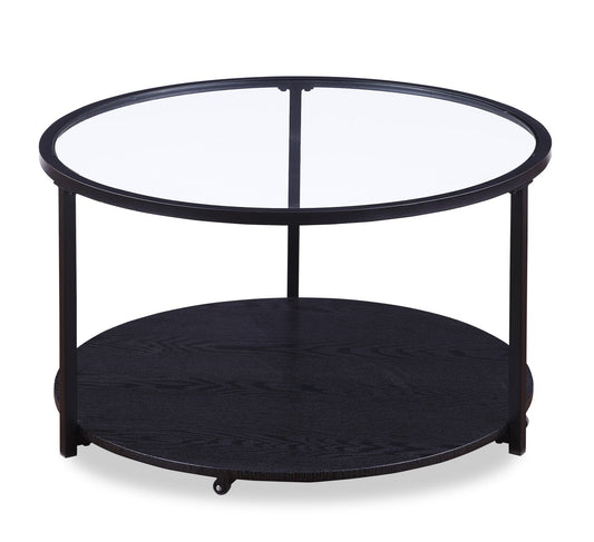 Kendal 31.5" Modern Round Glass Top Coffee Table with Casters - Black | Table à café moderne Kendal ronde de 31,5 po avec dessus en verre - noire