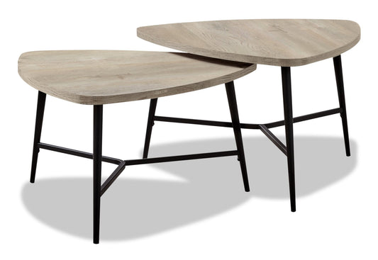 Mason 32.5" Modern 2-Pack Nesting Coffee Tables - Taupe with Black Metal Legs|2 tables à café gigognes modernes Mason de 32,5 po - taupe avec pattes en métal noir