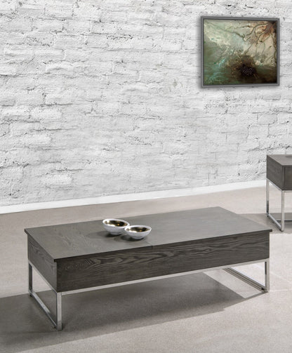 Echo 47.25" Modern Lift Top Coffee Table with Storage - Brown with Silver Metal Legs|Table à café moderne Echo de 47,25 po avec dessus relevable et rangement - brune avec pattes en métal argenté