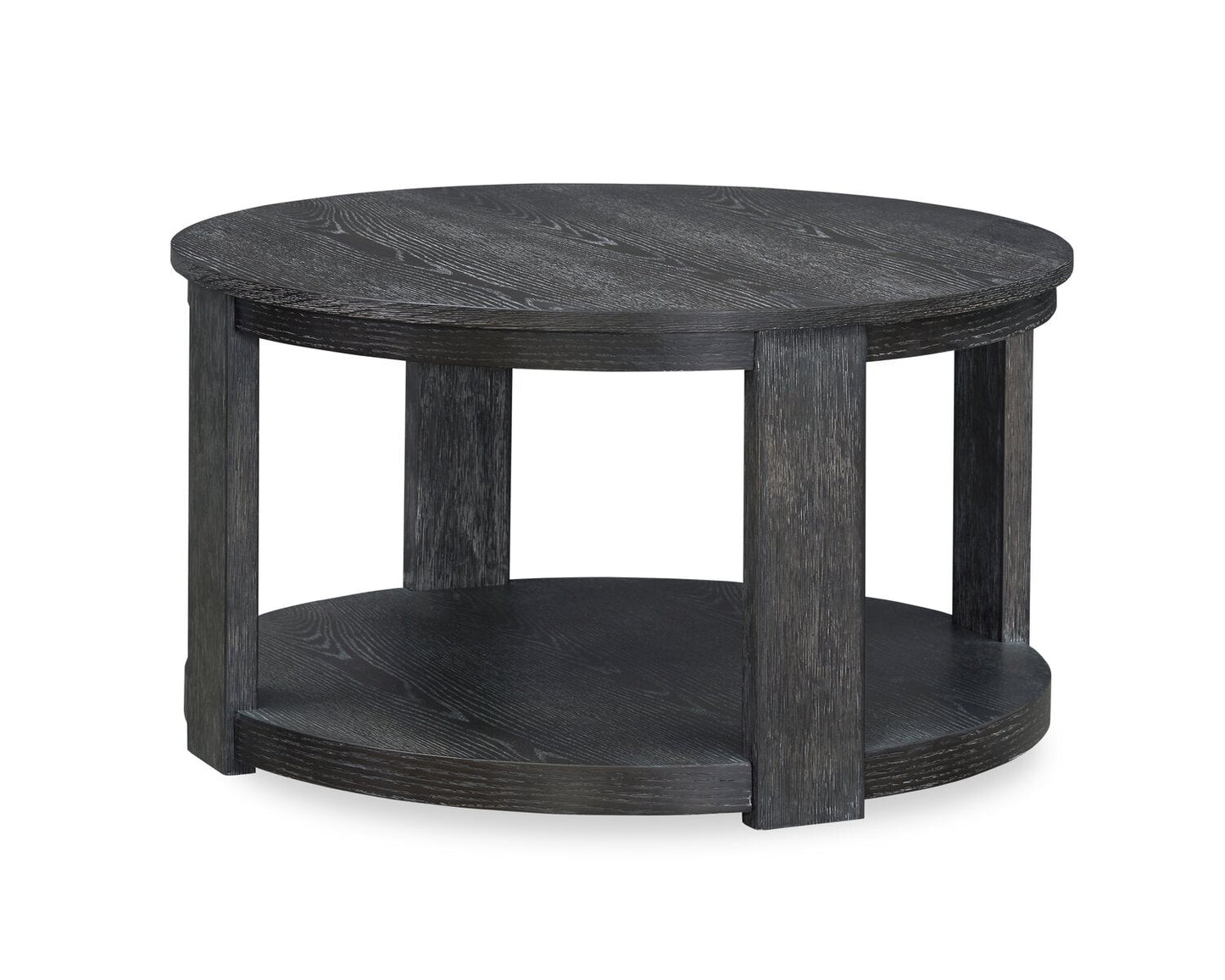 Declan 31.5" Modern Round Coffee Table with Shelf & Casters - Black | Table à café ronde Declan moderne de 31,5 po avec tablette - noire