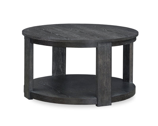 Declan 31.5" Modern Round Coffee Table with Shelf & Casters - Black | Table à café ronde Declan moderne de 31,5 po avec tablette - noire