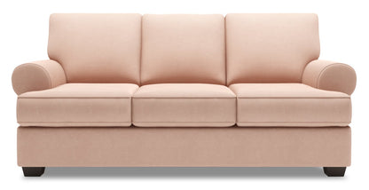 Made in Canada Customizable Sofa Lab Roll 86" Linen-Look Fabric Sofa with Rolled Arms - Pax Rose Pink | Sofa Roll de Sofa Lab de 86 po fabriqué au Canada en tissu d’apparence lin avec accoudoirs enroulés - rose Pax Rose | RO103249
