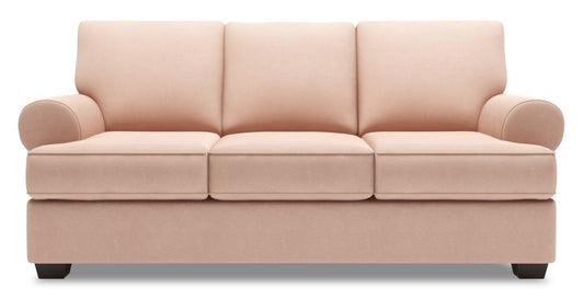 Made in Canada Customizable Sofa Lab Roll 86" Linen-Look Fabric Sofa with Rolled Arms - Pax Rose Pink | Sofa Roll de Sofa Lab de 86 po fabriqué au Canada en tissu d’apparence lin avec accoudoirs enroulés - rose Pax Rose | RO103249