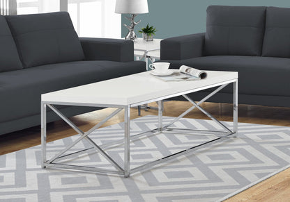 Harper 44" Modern Coffee Table - White with Chrome Metal Base|Table à café moderne Harper de 44 po - blanche avec base en métal chromé
