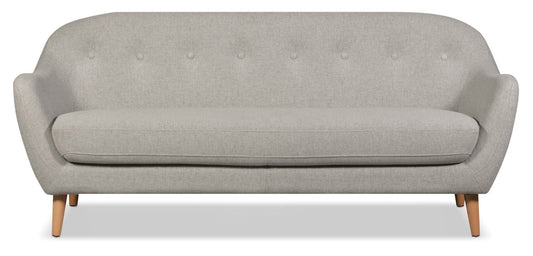 Calla 73.62" Linen-Look Fabric Condo  Size Sofa with Button Tufting and Wood Legs - Light Grey | Sofa Calla de 73,62 po de format condo en tissu d’apparence lin avec capitonnage et pattes en bois - gris clair