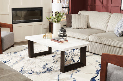 Silvia 48" Modern Coffee Table - White and Grey Marble Look with Brown Wood Legs|Table à café moderne Silvia de 48 po - imitation de marbre blanc et gris avec pattes en bois brun