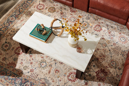 Silvia 48" Modern Coffee Table - White and Grey Marble Look with Brown Wood Legs|Table à café moderne Silvia de 48 po - imitation de marbre blanc et gris avec pattes en bois brun