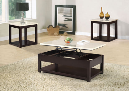 Sicily 48" Modern Lift Top Coffee Table With Storage, Shelf and Casters - Beige and Dark Brown |Table à café moderne Sicily de 48 po avec dessus relevable, rangement, tablette et roulettes - beige et brun foncé