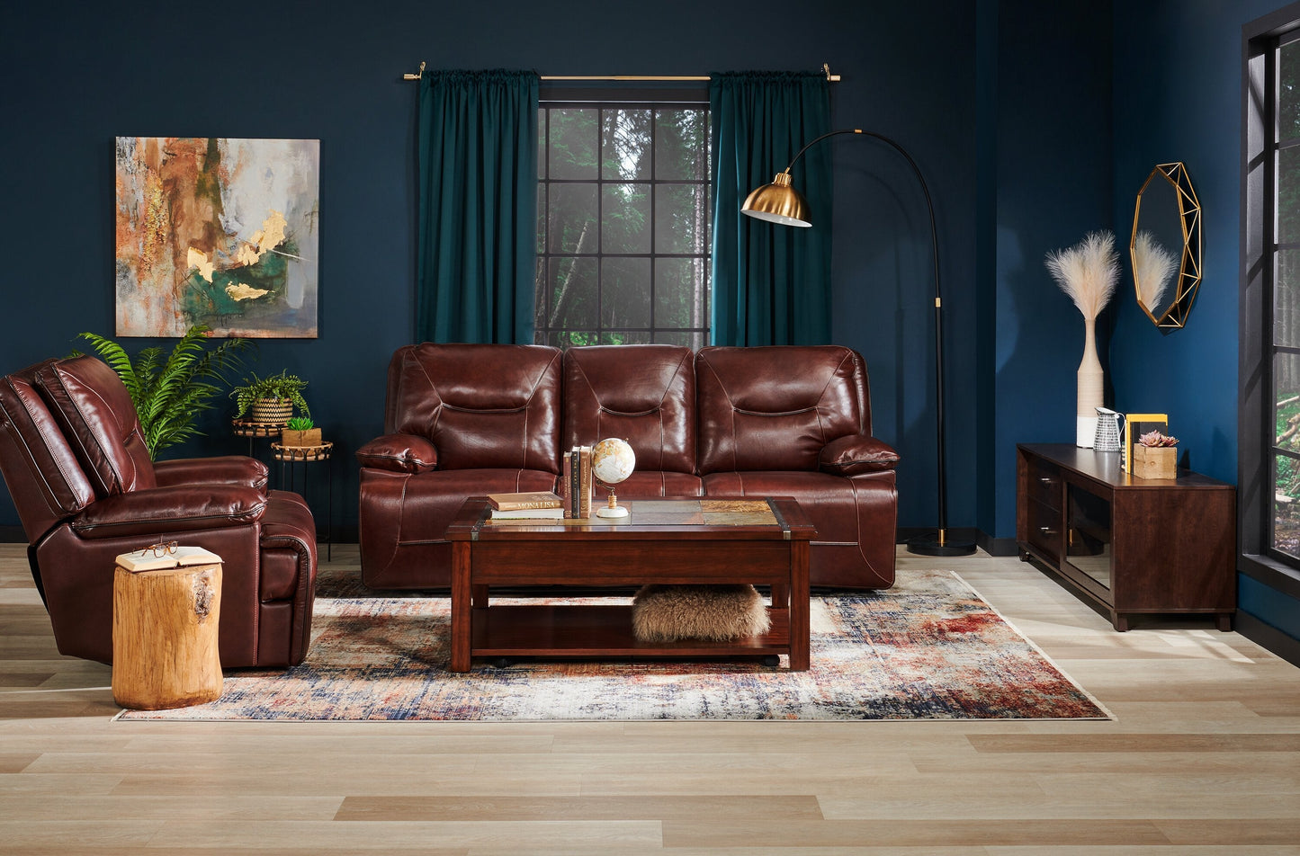 Roanoke 50" Rustic Lift Top Coffee Table with Storage and Shelf - Dark Cherry Wood and Slate Inlay|Table à café rustique Roanoke de 50 po avec dessus relevable, rangement et tablette - bois cerisier foncé et incrustation d’ardoise