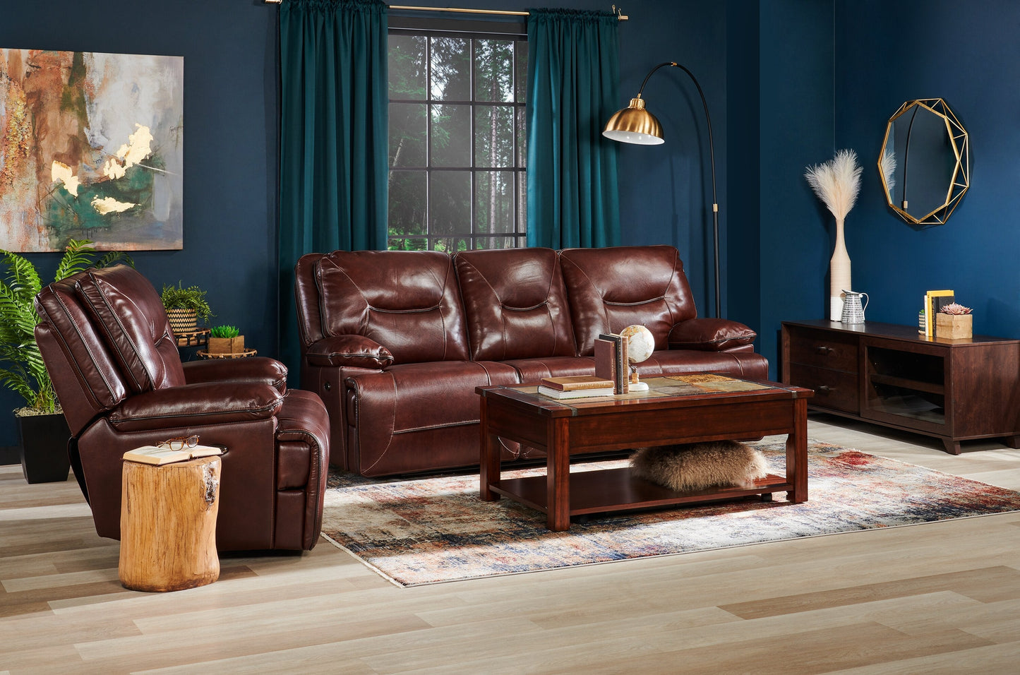 Roanoke 50" Rustic Lift Top Coffee Table with Storage and Shelf - Dark Cherry Wood and Slate Inlay|Table à café rustique Roanoke de 50 po avec dessus relevable, rangement et tablette - bois cerisier foncé et incrustation d’ardoise