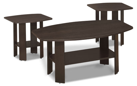 Rosario 36" Traditional 3-Pack Coffee + 2 End Tables with Shelf - Espresso|Ensemble 3 tables traditionnelles Rosario de 36 po (table à café et 2 tables de bout) avec tablette - espresso