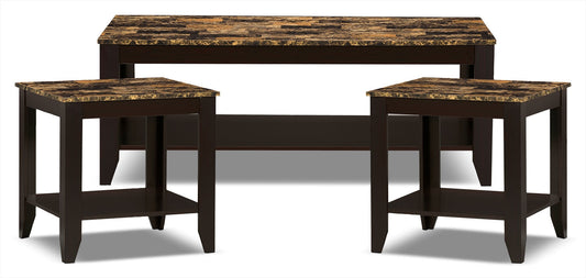 Roma  47.5" Rustic 3-Pack Coffee + 2 End Tables with Shelf - Cappucino Marble Look |Ensemble 3 tables rustiques Roma de 47,5 po (table à café et 2 tables de bout) avec tablette - imitation de marbre cappuccino