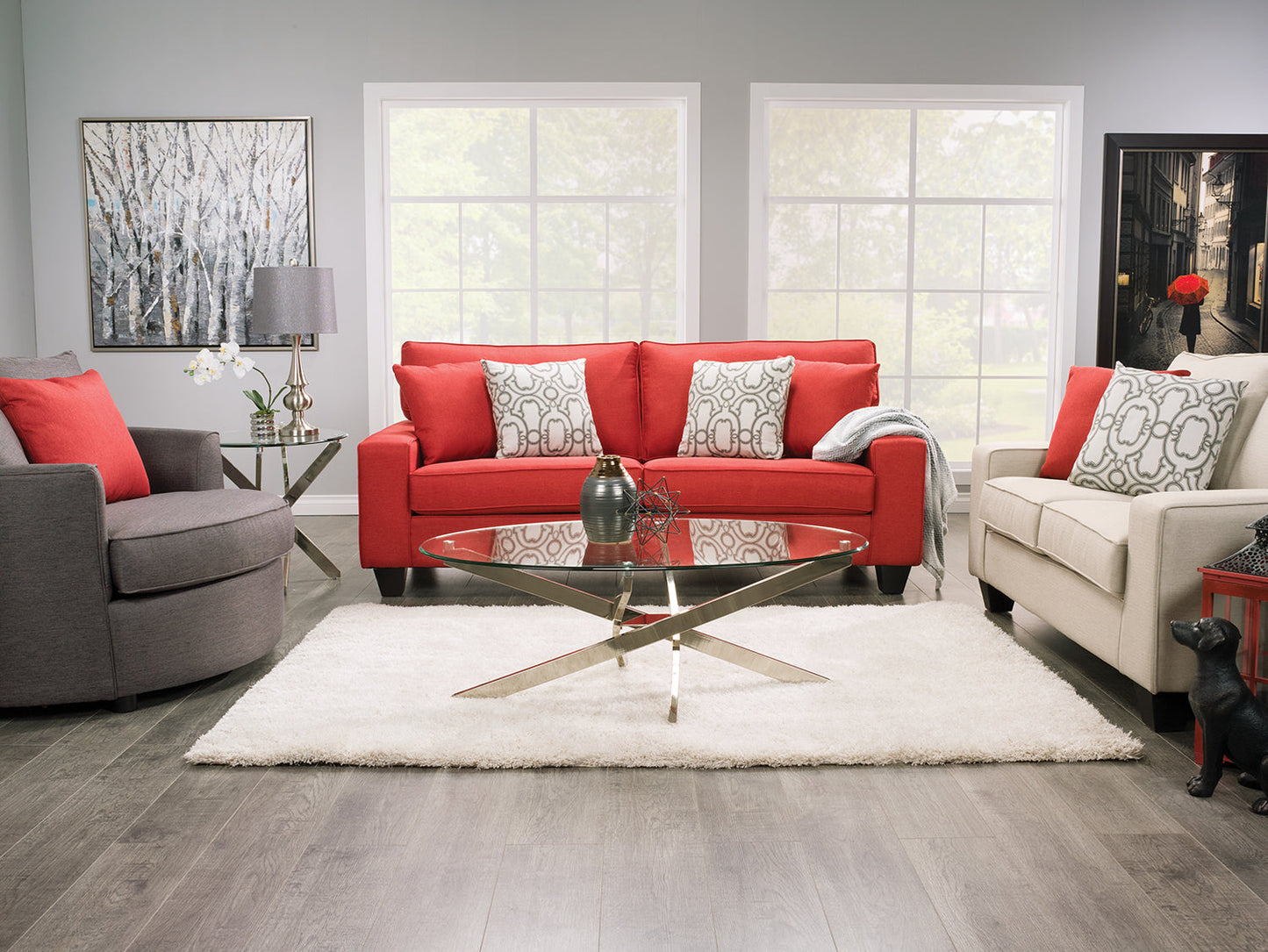Zila 48" Modern Round Glass Top Coffee Table - Silver with Stainless Steel Base|Table à café ronde moderne Zila de 48 po avec dessus en verre - argentée avec base en acier inoxydable