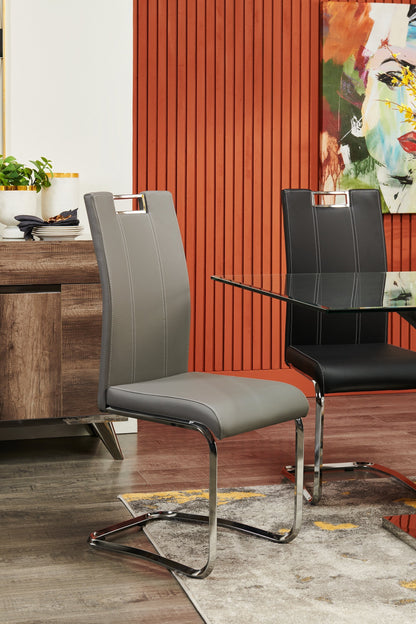 Tuxedo Dining Chair with Vegan-Leather Fabric, Metal - Grey | Chaise de salle à manger Tuxedo en tissu de cuir végétalien et en métal - grise