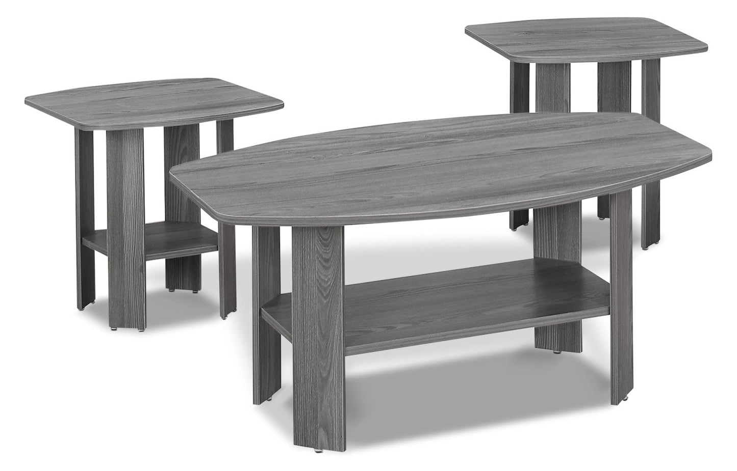 Rosario 36" Modern 3-Pack Coffee + 2 End Tables with Shelf - Grey |Ensemble 3 tables modernes Rosario de 36 po (table à café et 2 tables de bout) avec tablette - gris