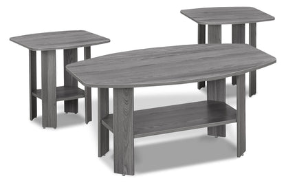 Rosario 36" Modern 3-Pack Coffee + 2 End Tables with Shelf - Grey |Ensemble 3 tables modernes Rosario de 36 po (table à café et 2 tables de bout) avec tablette - gris