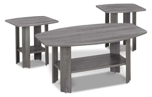Rosario 36" Modern 3-Pack Coffee + 2 End Tables with Shelf - Grey |Ensemble 3 tables modernes Rosario de 36 po (table à café et 2 tables de bout) avec tablette - gris