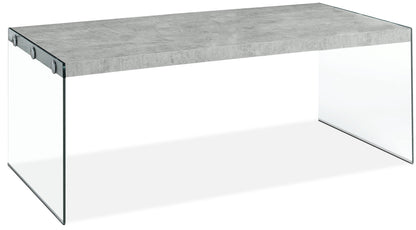 Yonah 44" Modern Coffee Table - Cement Grey with Glass Legs|Table à café moderne Yonah de 44 po - gris ciment avec pattes en verre