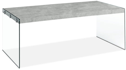 Yonah 44" Modern Coffee Table - Cement Grey with Glass Legs|Table à café moderne Yonah de 44 po - gris ciment avec pattes en verre