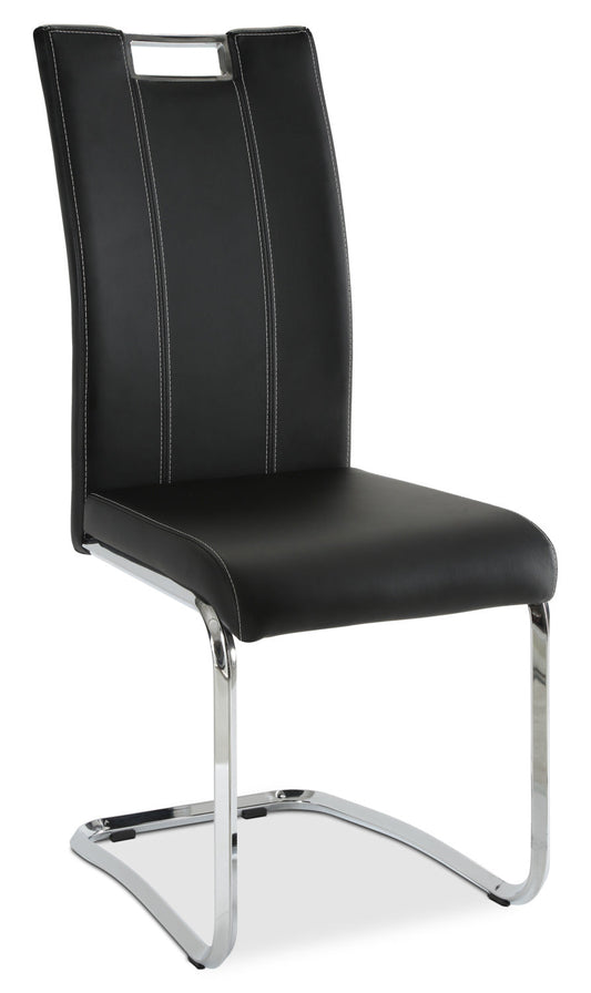 Tuxedo Dining Chair with Vegan-Leather Fabric, Metal - Black | Chaise de salle à manger Tuxedo en tissu de cuir végétalien et en métal - noire