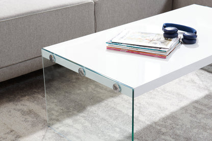 Waterford 44" Modern Coffee Table - White with Glass Legs|Table à café moderne Waterford de 44 po - blanche avec pattes en verre