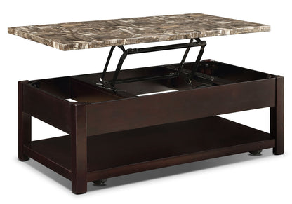 Sicily 48" Traditional Lift Top Coffee Table With Storage, Shelf and Casters - Dark Brown  with Mabl|Table à café traditionnelle Sicily de 48 po avec dessus relevable, rangement, tablette et roulettes