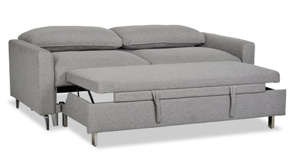 Wilson 77.5" Linen-Look Fabric Sleeper Sofa with Drop-Down Back Cushions and Metal Legs - Solis Grey  | Sofa-lit Wilson de 77,5 po en tissu d’apparence lin avec coussins de dossier rabattables et pattes en métal - gris Solis