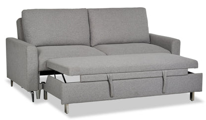 Wilson 77.5" Linen-Look Fabric Sleeper Sofa with Drop-Down Back Cushions and Metal Legs - Solis Grey  | Sofa-lit Wilson de 77,5 po en tissu d’apparence lin avec coussins de dossier rabattables et pattes en métal - gris Solis