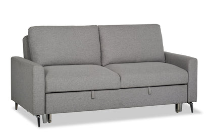 Wilson 77.5" Linen-Look Fabric Sleeper Sofa with Drop-Down Back Cushions and Metal Legs - Solis Grey  | Sofa-lit Wilson de 77,5 po en tissu d’apparence lin avec coussins de dossier rabattables et pattes en métal - gris Solis