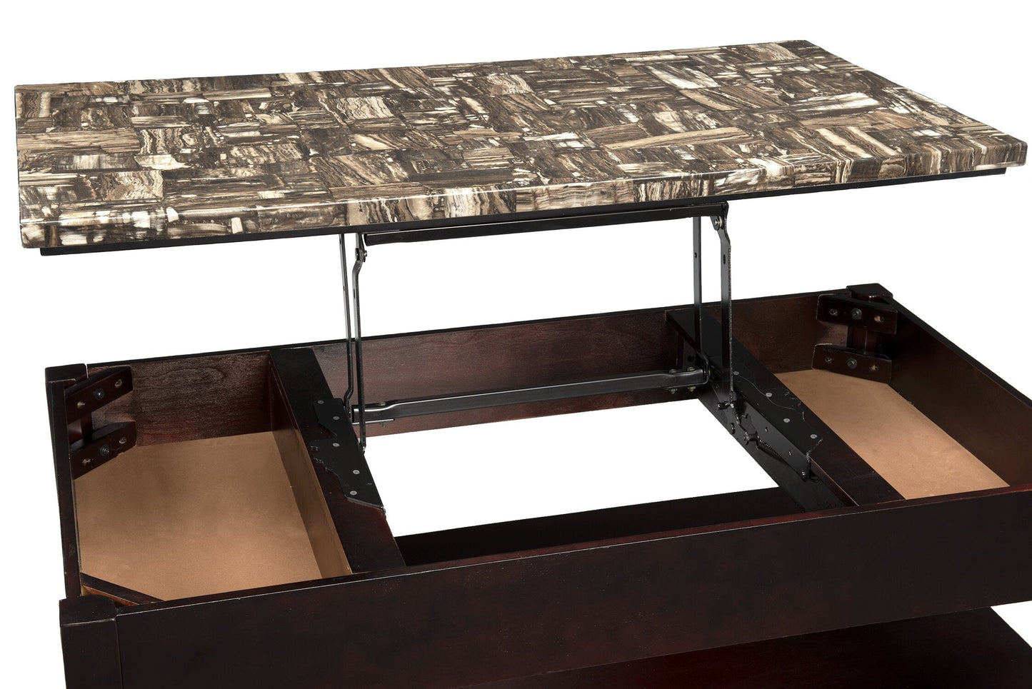 Sicily 48" Traditional Lift Top Coffee Table With Storage, Shelf and Casters - Dark Brown  with Mabl|Table à café traditionnelle Sicily de 48 po avec dessus relevable, rangement, tablette et roulettes