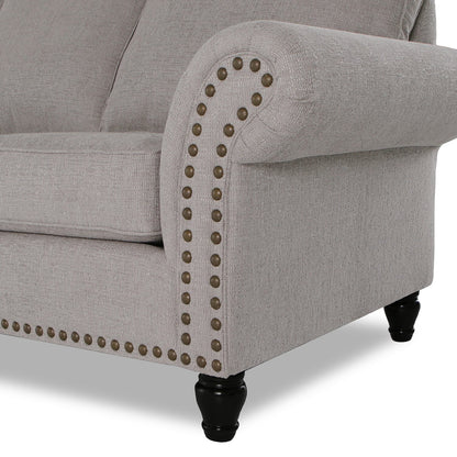 Made in Canada Wynn 93" Chenille Fabric Sofa with Nailhead Trim and Wood Bun Legs - Grey | Sofa Wynn de 93 po fabriqué au Canada en tissu de chenille avec bordure de clous décoratifs et pattes en oignon en bois - gris
