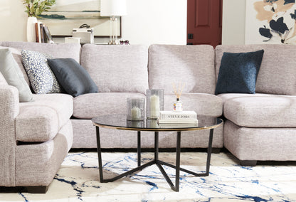 Xander 36" Modern Round Glass Top Coffee Table - Black and Gold with Metal Legs|Table à café ronde moderne Xander de 36 po avec dessus en verre - noire et dorée avec pattes en métal