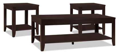 Aspen 47.3" Traditional 3-Pack Coffee + 2 End Tables - Espresso Brown |Ensemble 3 tables traditionnelles Aspen de 47,3 po (table à café et 2 tables de bout) - brun espresso