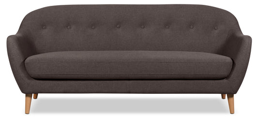 Calla 73.62" Linen-Look Fabric Condo Size Sofa with Button Tufting and Wood Legs - Dark Grey | Sofa Calla de 73,62 po de format condo en tissu d’apparence lin avec capitonnage et pattes en bois - gris foncé