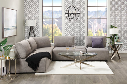 Zila 48" Modern Round Glass Top Coffee Table - Silver with Stainless Steel Base|Table à café ronde moderne Zila de 48 po avec dessus en verre - argentée avec base en acier inoxydable